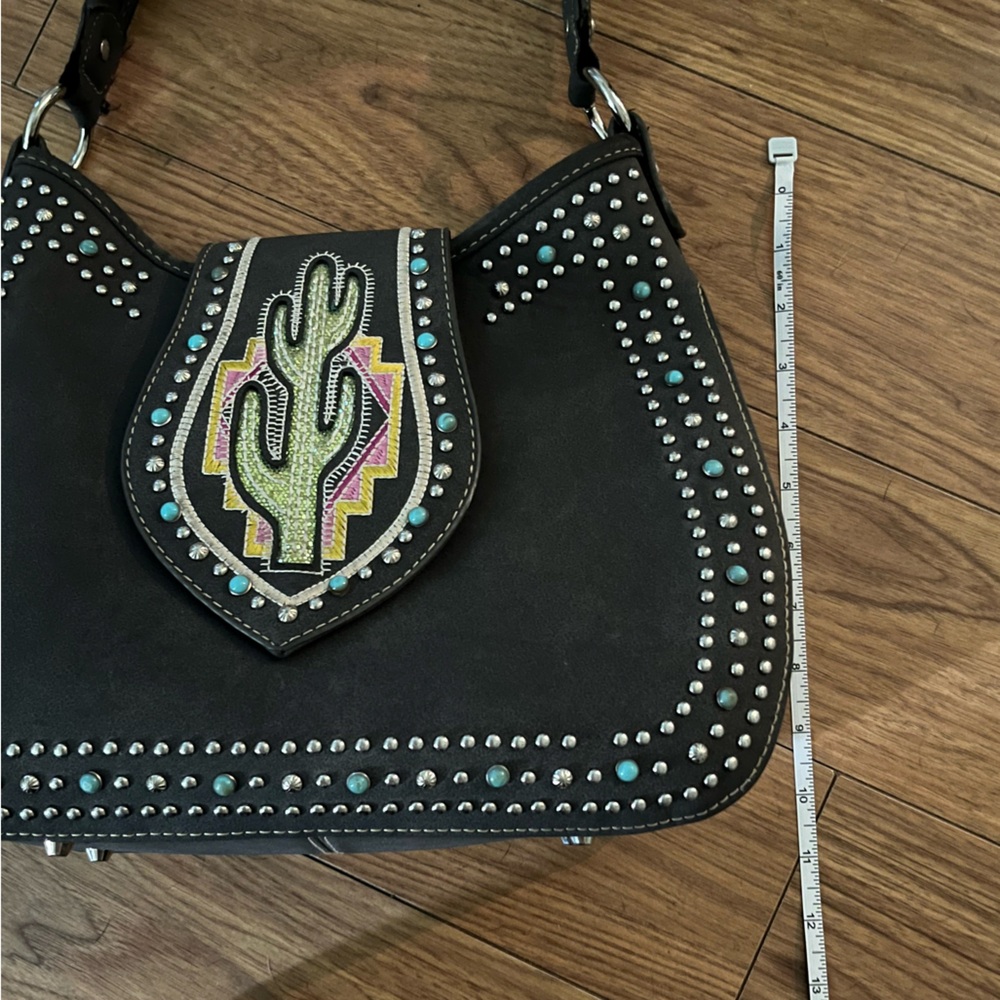 Montana West Turquoise and Gray Shoulder Bag with Studded Accents - Picture 4 of 5